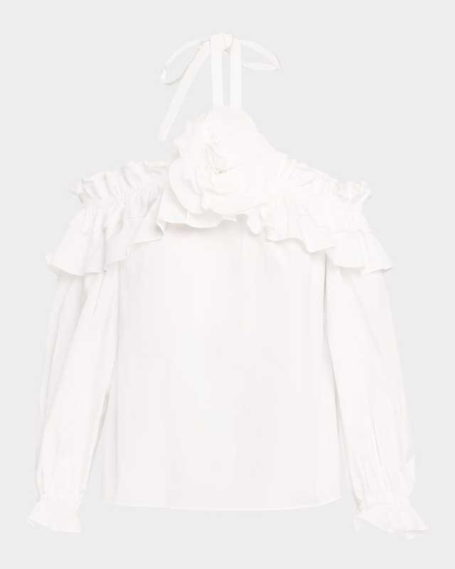Flower Halter Cold-Shoulder Top